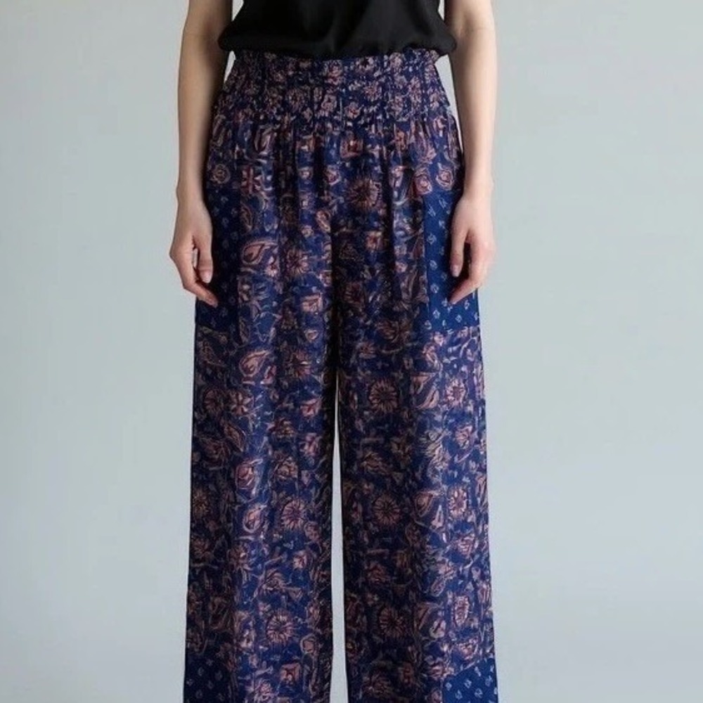 Harem Pants Womens Small‎ Blue Paisley Smocked High Waist Boho Beach aerie